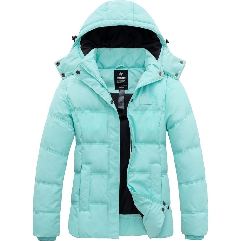 Women's Baby Light Blue Quilted Puffer Hooded Jacket Coat Thicken Warm Winter